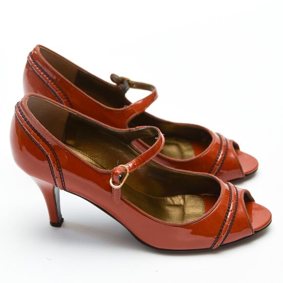 J.Crew Mary Jane Spectator Peep Toe Heels Size 8 in Ember Patent Leather Italy - Picture 4 of 6